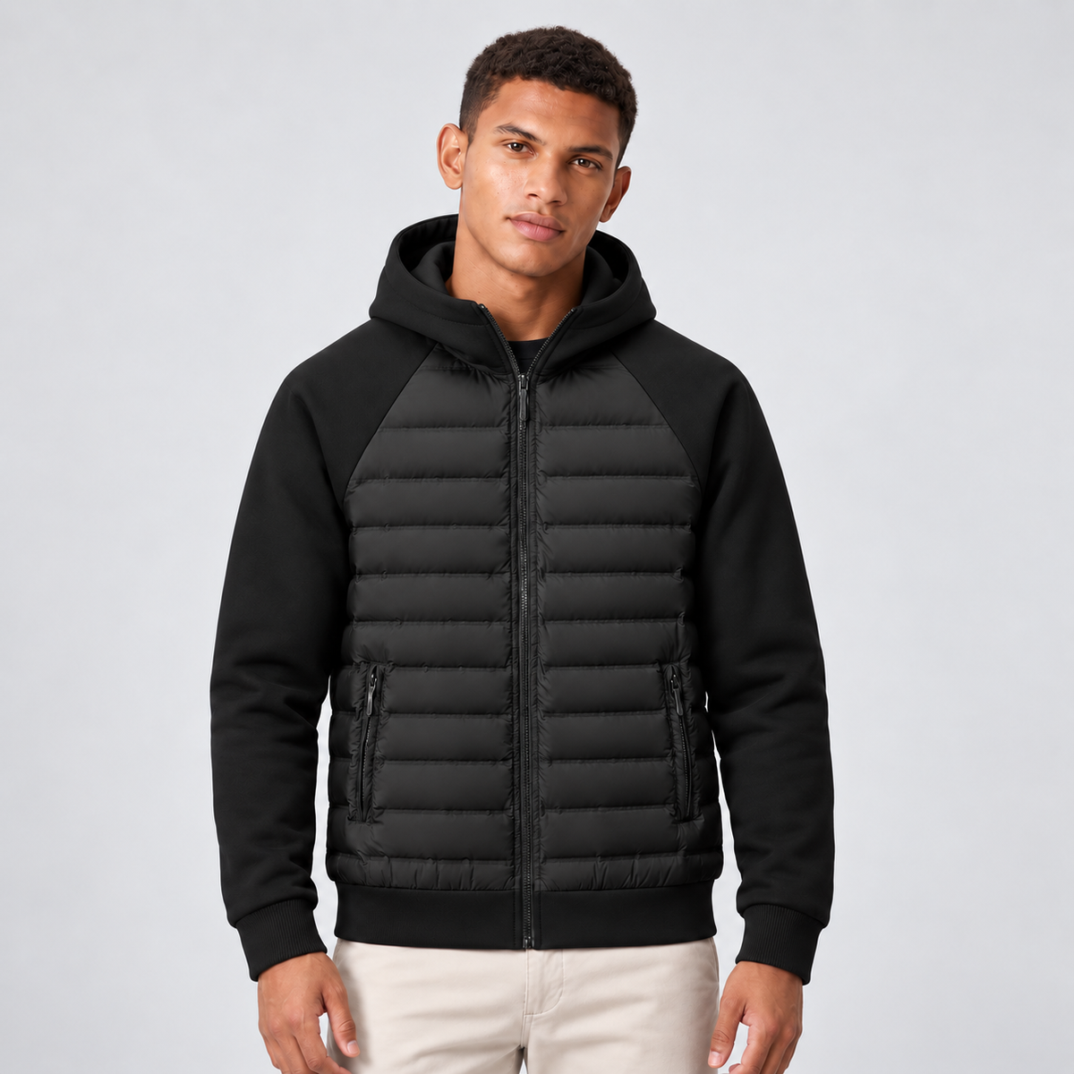Montarello Men's Hooded Down Jacket with Quilted Panels