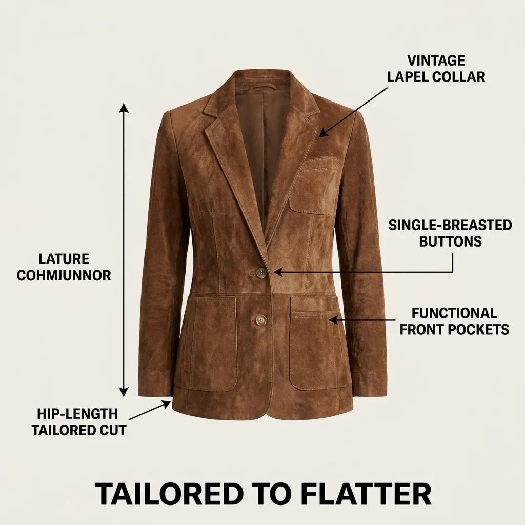 Button-Down Suede Blazer for Women