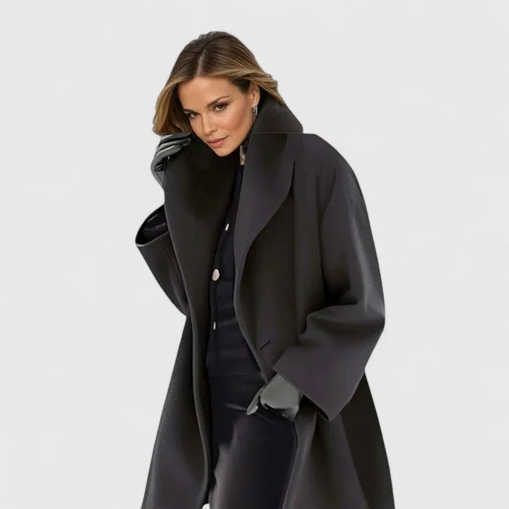 Women's button-front shawl collar wool coat with wide