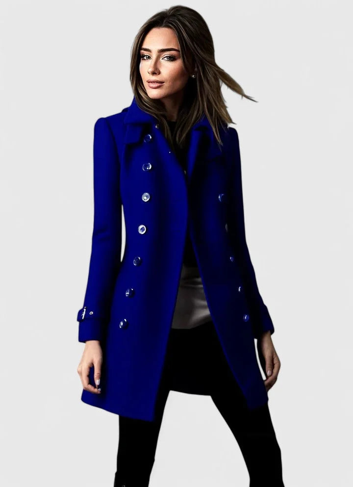 Women's double-breasted notch lapel wool coat with shoulder epaulets