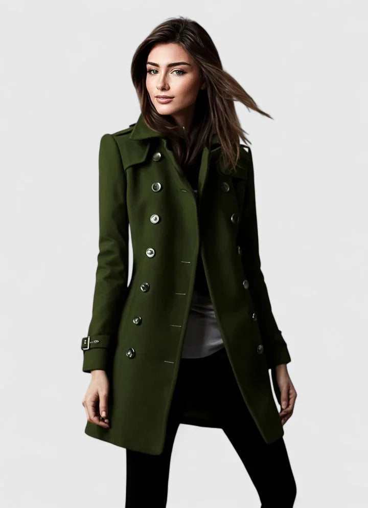 Women's double-breasted notch lapel wool coat with shoulder epaulets