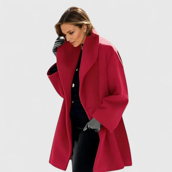 Women's button-front shawl collar wool coat with wide