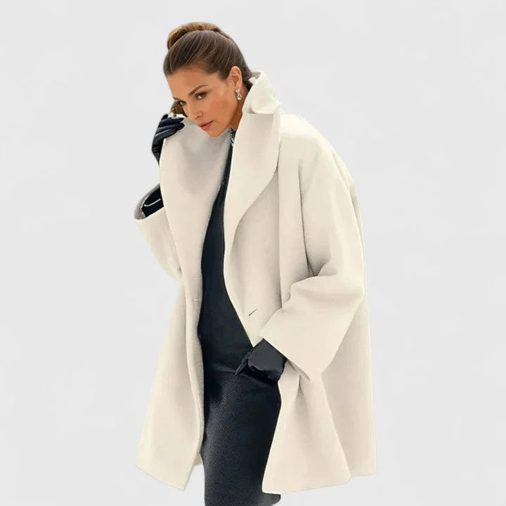 Women's button-front shawl collar wool coat with wide