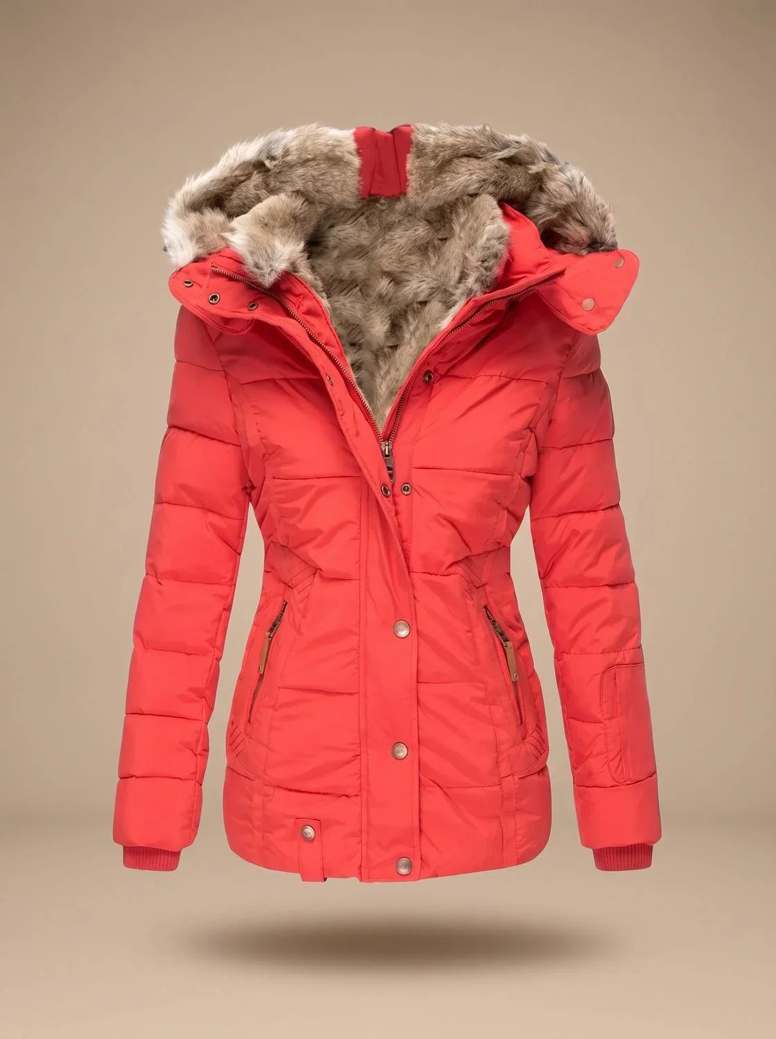 Women's puffer coat faux-fur hooded quilted winter